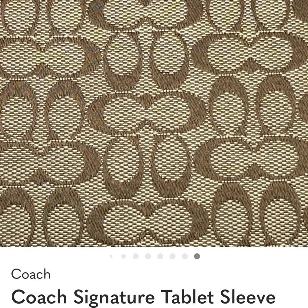 Coach Signature Tablet Sleeve Khaki Jacquard Gold Leather‎ 8.25 x 10.35
